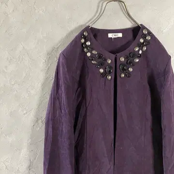 빈티지 노카라 자켓 레트로 개성 스톤 구제 의류 보라색 LO15