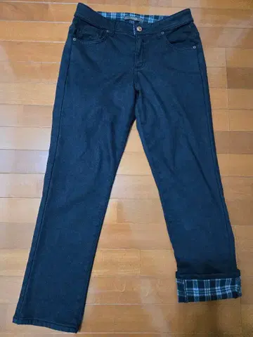 EDWIN 블랙 스트레이트 데님 체크 따뜻한 안감