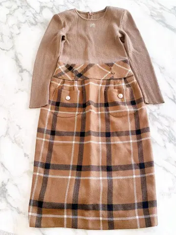 이타리야 원피스 브라운 체크