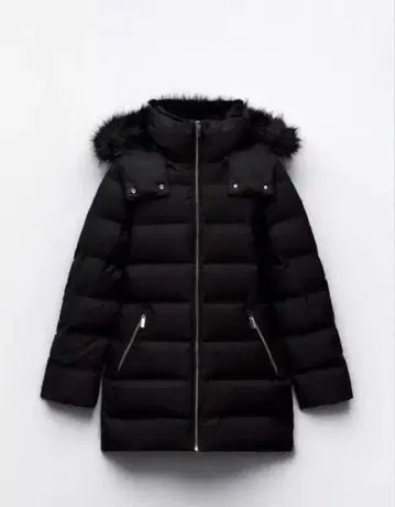 zara 세미롱 기장 후드 부착 다운 자켓