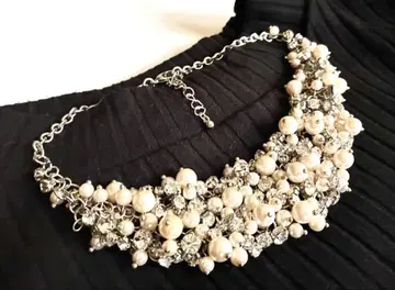 BEAMS 실버 펄 비쥬 목걸이 초커