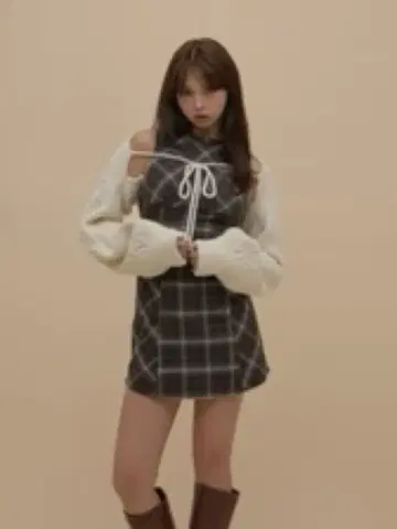 ANDMARY Mimi check set mini dress brown