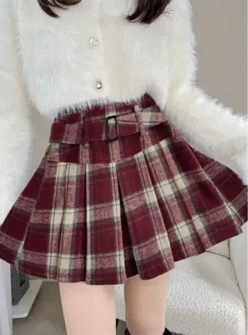 벨트&인팬츠 안감 부착 체크 무늬 플리츠 미니 스커트 gn537