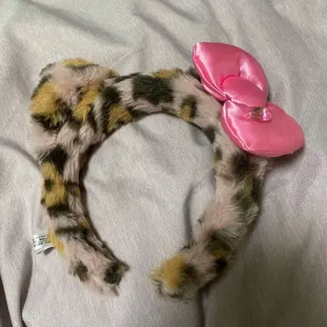 헬로키티 레오파드 무늬 머리띠 핑크 리본