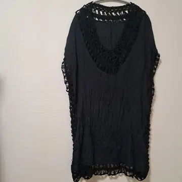 블랙 프린지 슬리브리스 튜닉 2XL