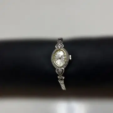 TECHONS 실버 타원형 수동 와인딩 시계 다이아 2석