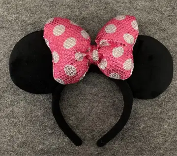 디즈니 머리띠 스팽글 리본 핑크 미니 도트