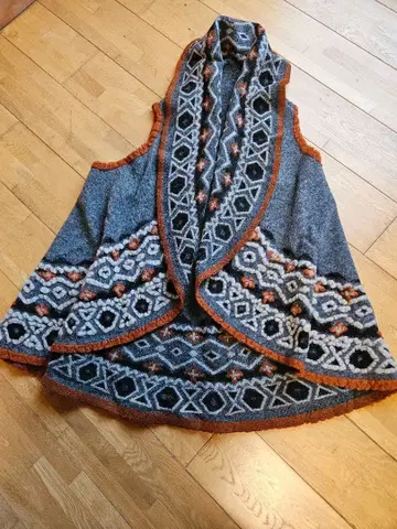 원형 스톨 베스트 기하학 패턴 울 혼방 자유자재