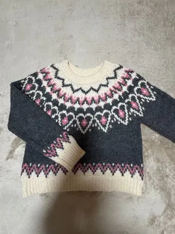 maybee 하트 무늬 긴팔 스웨터 그레이 핑크