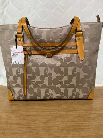 ELLE 로고 프린트 토트백 베이지