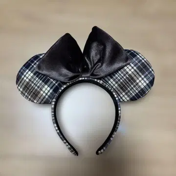 디즈니 체크 무늬 브라운 머리띠