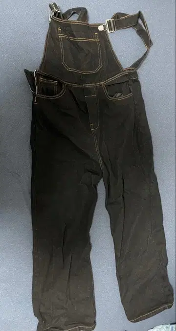 무지 패턴 포켓 프론트 데님 오버롤 팬츠