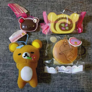 리락쿠마 봉제 인형 마스코트 스퀴즈 핫케이크 부드러운 4개 세트