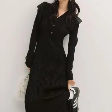 LILY BROWN 쉬폰 도킹 니트 원피스 블랙