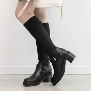 RANDA 부츠 라운드토 니트 도킹 롱 부츠 여성용