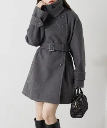 chico 스탠드 카라 미들 기장 오버코트 체스터 코트 차콜