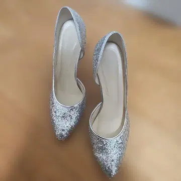 웨딩 슈즈 실버 글리터 힐 펌프스 24.0cm