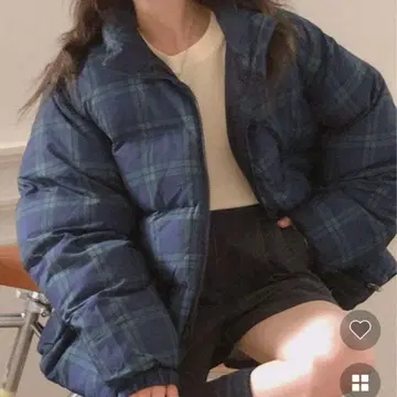 네이비 계열 체크 다운 자켓 M