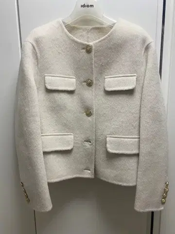 크림 화이트 울 혼방 자켓 골드 버튼 포함