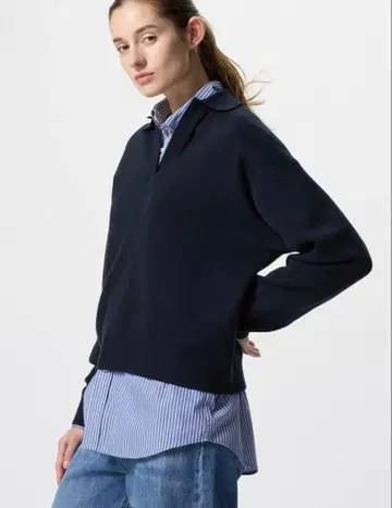 유니클로 스무스 코튼 릴랙스 폴로 스웨터