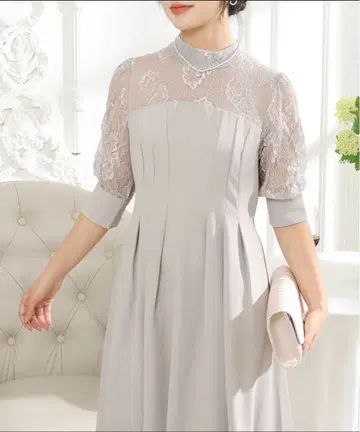 레이스 도킹 턱 롱 원피스