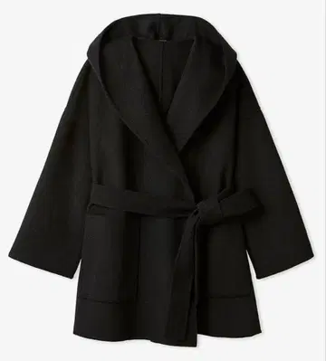 [미라 오웬] 동일 원단 벨트 부착 하프 기장 후드 리버 코트