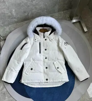 무스 너클 화이트 다운 자켓 퍼 후드 남녀 공용