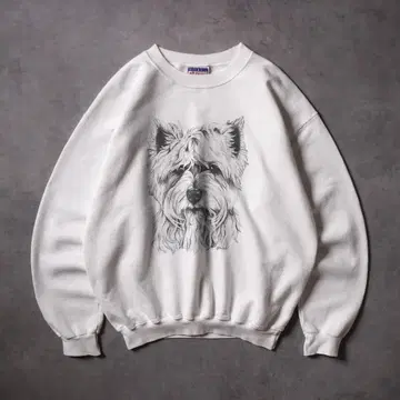 90s Hanes 스며드는 염색 도그 프린트 애니멀 맨투맨