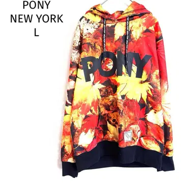 포니 뉴욕 후드티 올 패턴 빅 로고 오버 후디 프린트 입체 포켓
