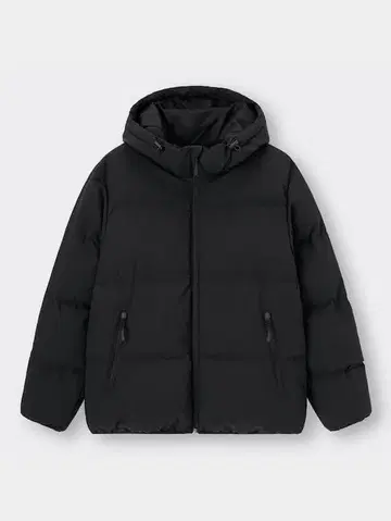 블랙 다운 자켓 후드 부착