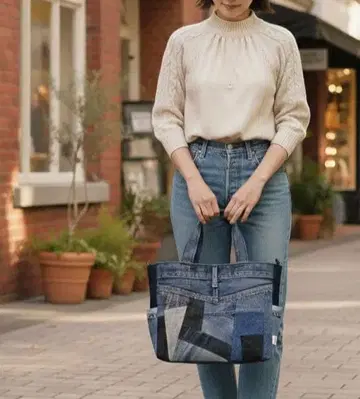 리메이크 데님 패치워크 토트백