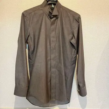 윙카라 셔츠 결혼식 피로연 색상 변경 촬영 브라운 그레이