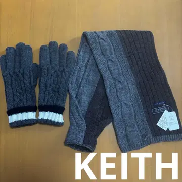 택 포함 새상품 KEITH 그레이 케이블 짜임 머플러&장갑 세트