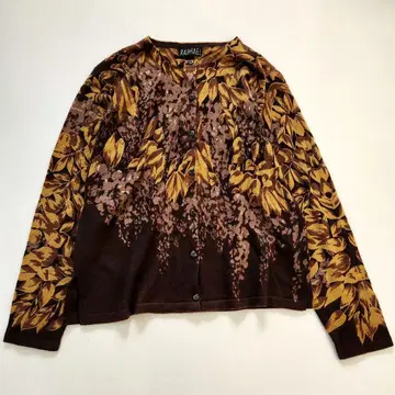 [ 새상품급 ] 리프 무늬 긴팔 가디건 울 100% 브라운 이탈리아제 실