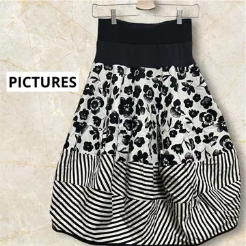 픽쳐스 벌룬 스커트 꽃무늬 x 스트라이프 종아리 기장 모노톤 코튼