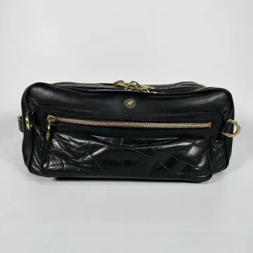 헌팅월드 바튜 가죽 세컨드 백 W 지퍼 블랙 검정