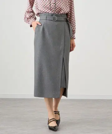 새상품급 ANAYI 아나이 / 울 트윌 랩 타이트 스커트 벨트 포함