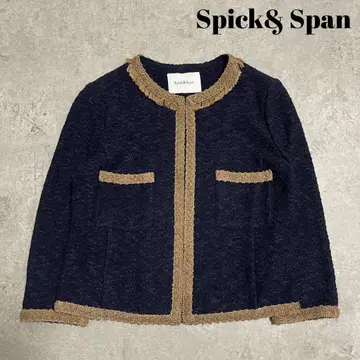 Spick & Span 트위드풍 노카라 트위드 자켓 네이비