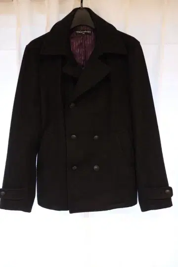 블랙 울 피코트 남성용 L 사이즈