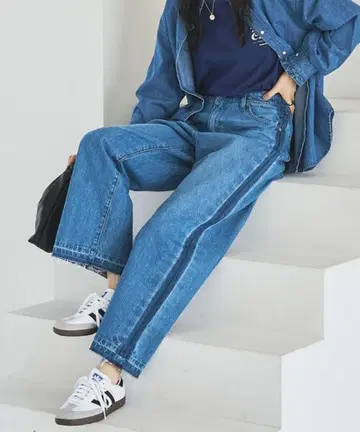 코엔 사이드 라인 컷오프 배기 데님 팬츠 S coen