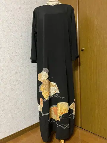 기모노 리메이크 원피스 순수 실크 L~LL 사이즈 심 포켓 리본 포함