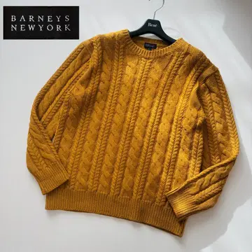 바니스뉴욕 케이블 짜임 니트 크루넥 울 L 머스타드