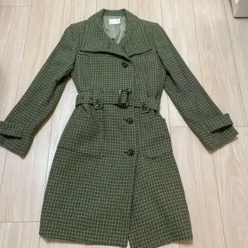 SEIZE 체크 무늬 그린 롱 코트
