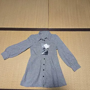 배색 리본 하운드투스 체크 패턴 미니 원피스