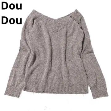 두두 긴팔 니트 풀오버 V넥 오프숄더 램스울 캐시미어