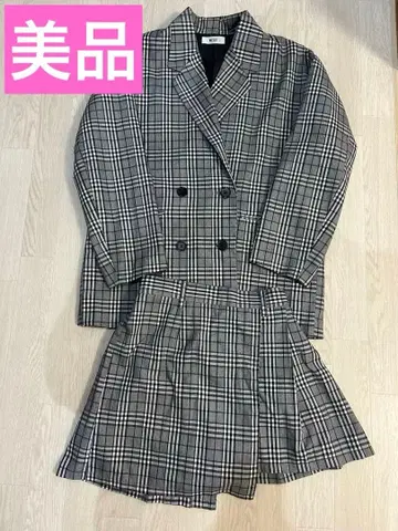 체크 무늬 더블 브레스트 스커트풍 셋업