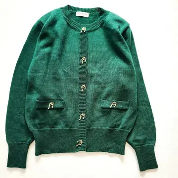 새상품 긴팔 스웨터 음표 참 그린 울 혼방 가디건풍 일본제