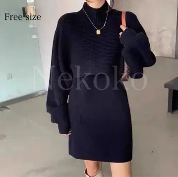 하이넥 숏 볼레로 니트 원피스 셋업 레이어드 코디