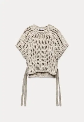 사이드 스트랩 포함 청키 니트탑 M 사이즈 스톤