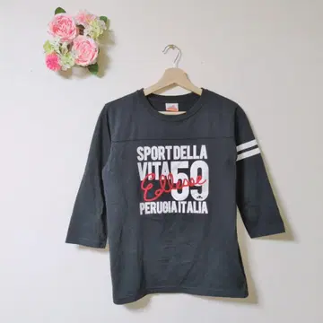 새상품급 엘레쎄 블랙 문자 프린트 7부 소매 T셔츠 [ XL ]